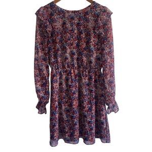 Banana Republic Red & Blue Floral Long Sleeve Dress